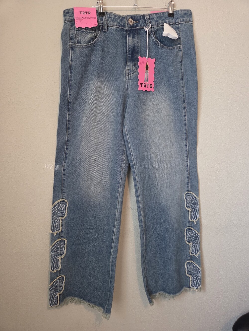 Light Wash Butterfly Embroidered Flared Wide Legged Women’s Jeans